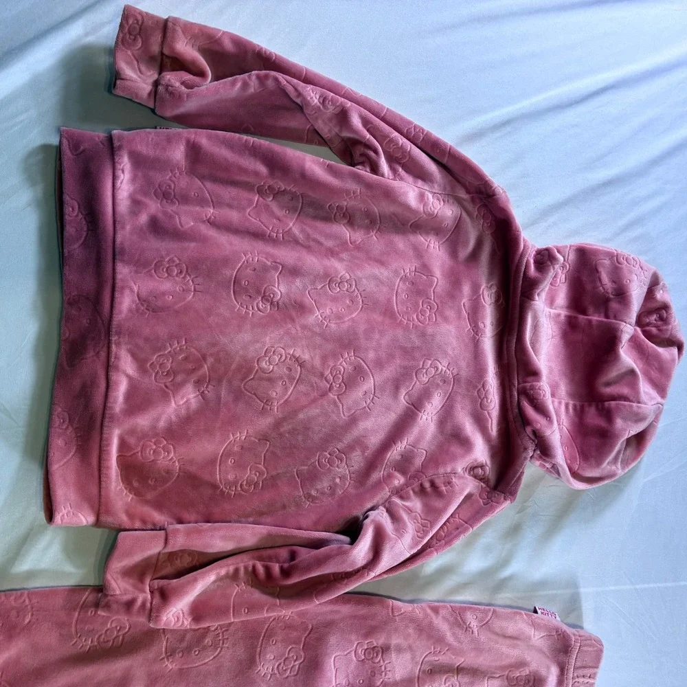 Hello‎ Kitty Sanrio Pink Velour Track Suit Hoodie & Pants Set Kids 5-6Yrs